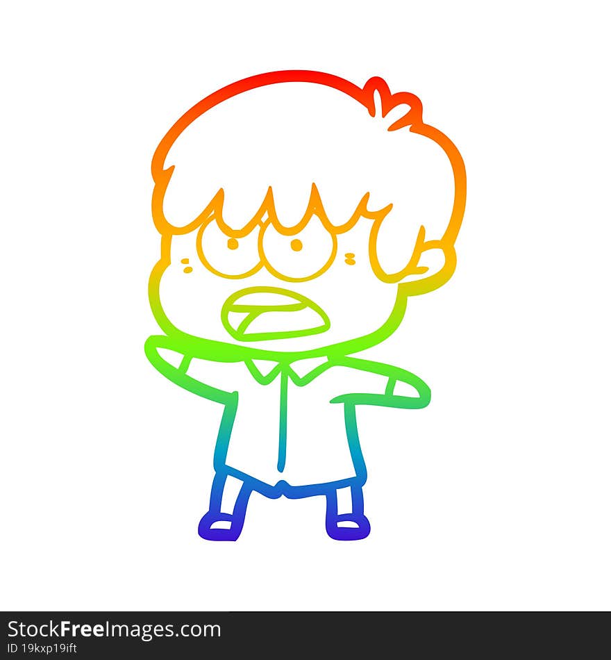 rainbow gradient line drawing worried cartoon boy