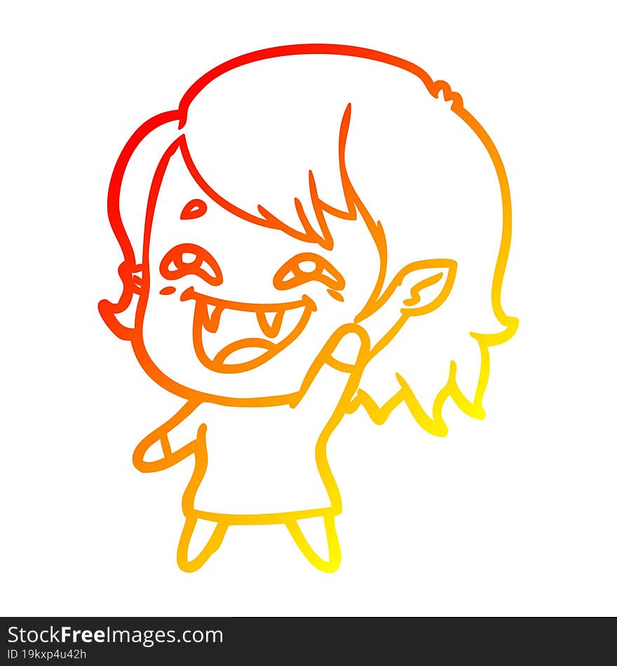 warm gradient line drawing of a cartoon laughing vampire girl