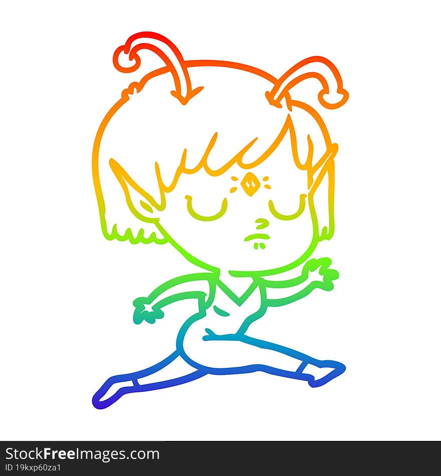 rainbow gradient line drawing of a cartoon alien girl