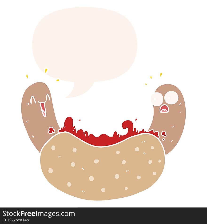 cartoon hotdog and speech bubble in retro style