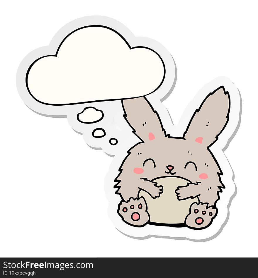 cute cartoon rabbit with thought bubble as a printed sticker