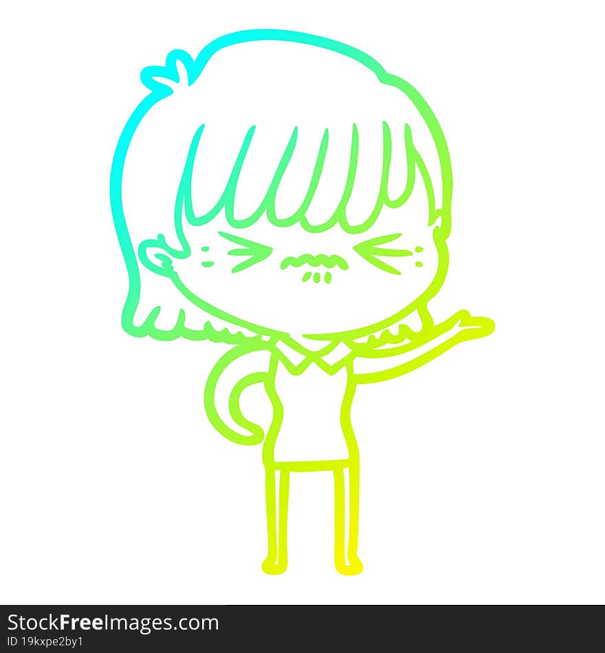 cold gradient line drawing annoyed cartoon girl