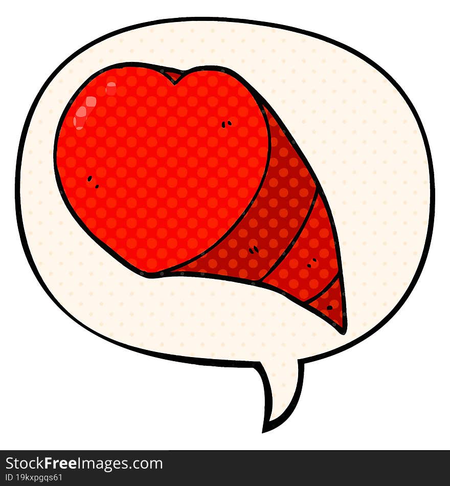 cartoon love heart symbol with speech bubble in comic book style