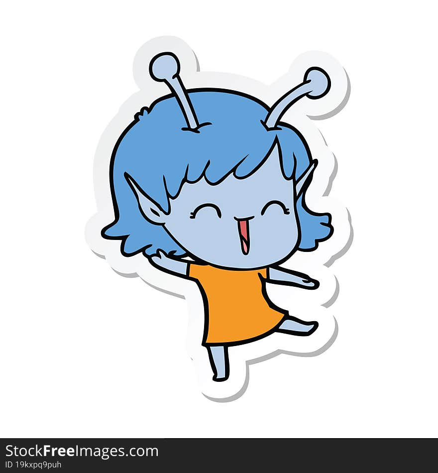 Sticker Of A Cartoon Alien Girl Laughing