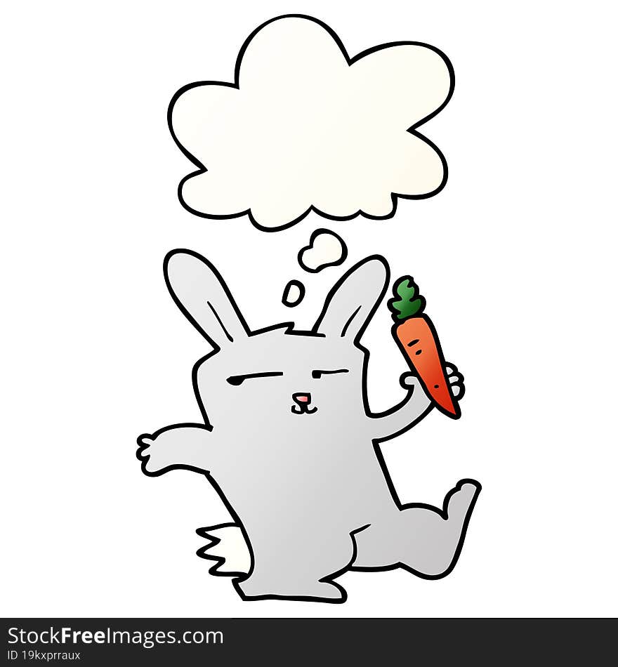 cartoon rabbit with carrot and thought bubble in smooth gradient style