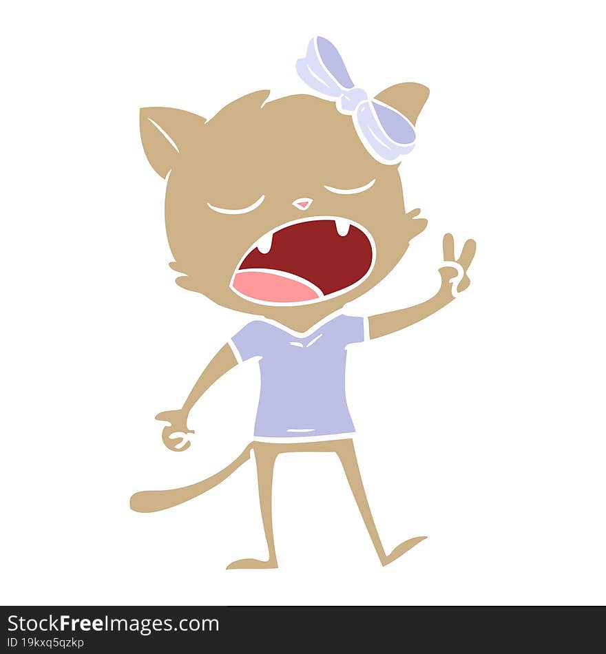 flat color style cartoon yawning cat