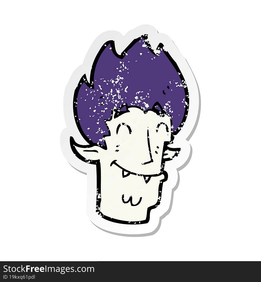 retro distressed sticker of a cartoon happy vampire head