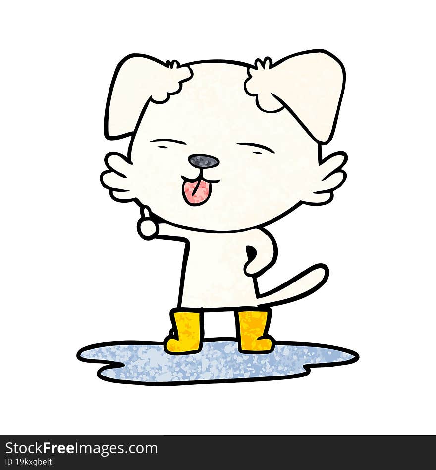 cartoon dog sticking out tongue in puddle. cartoon dog sticking out tongue in puddle