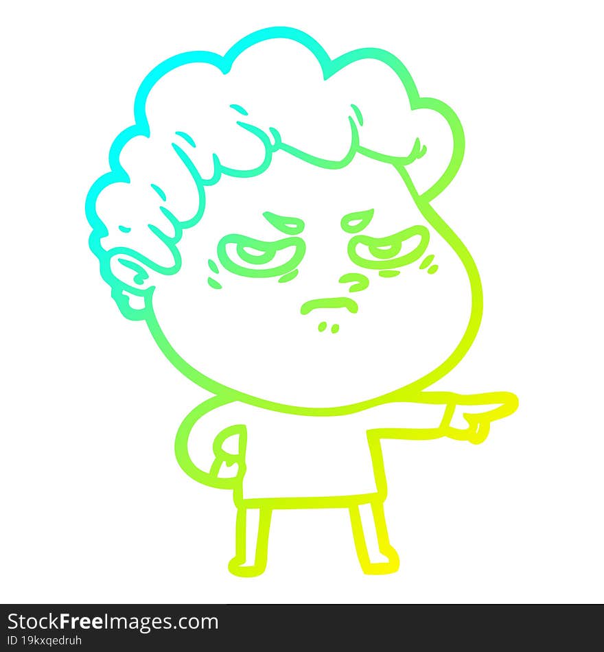 Cold Gradient Line Drawing Cartoon Angry Man