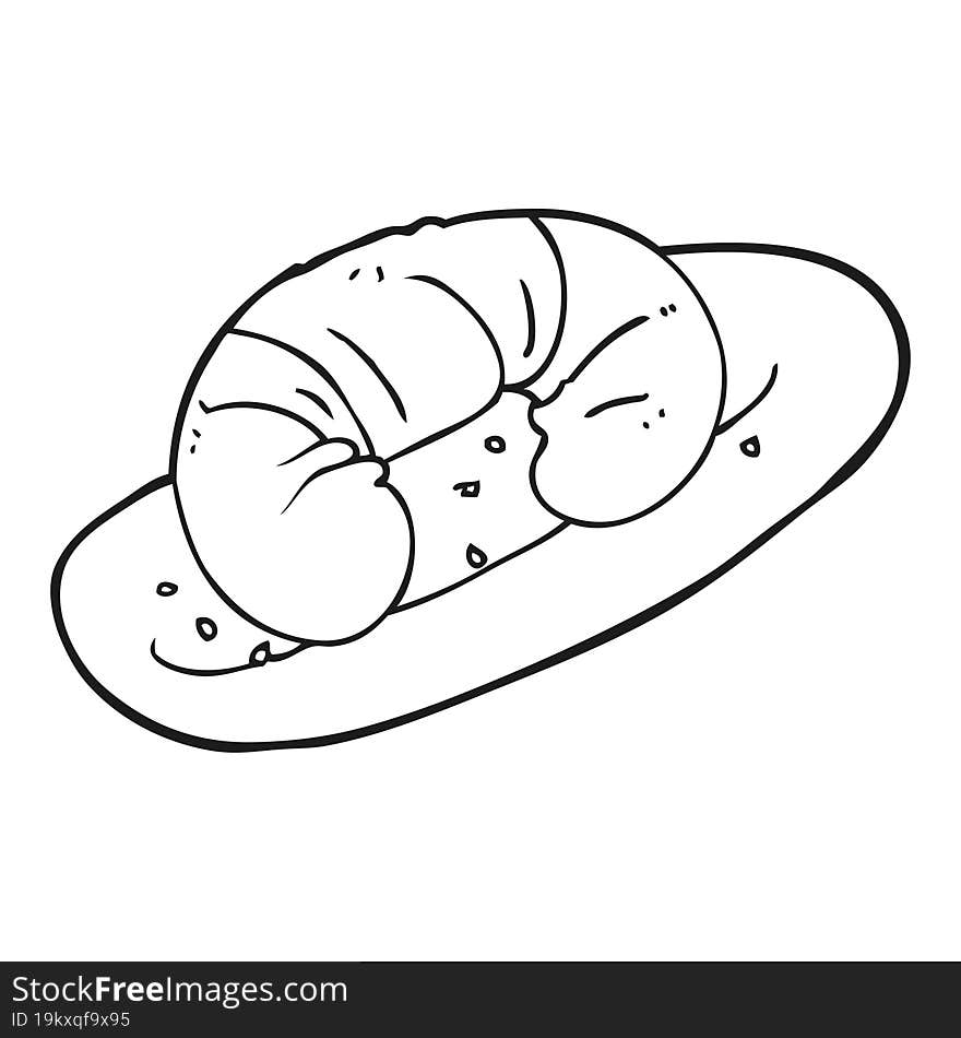 black and white cartoon croissant