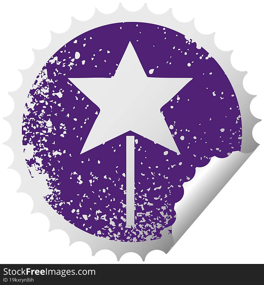 Distressed Circular Peeling Sticker Symbol Star Wand