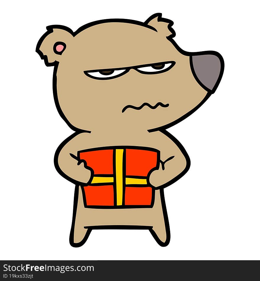 angry bear cartoon holding present. angry bear cartoon holding present