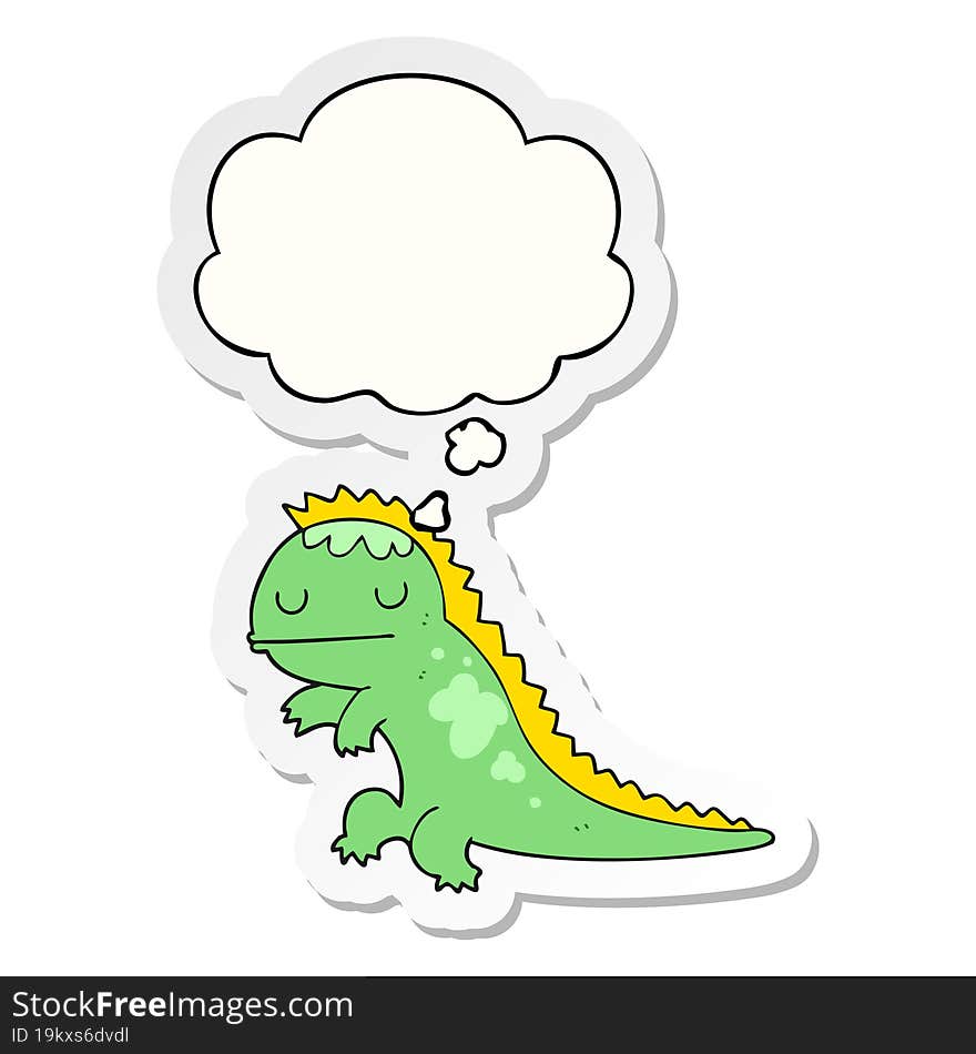 Cartoon Dinosaur And Thought Bubble As A Printed Sticker