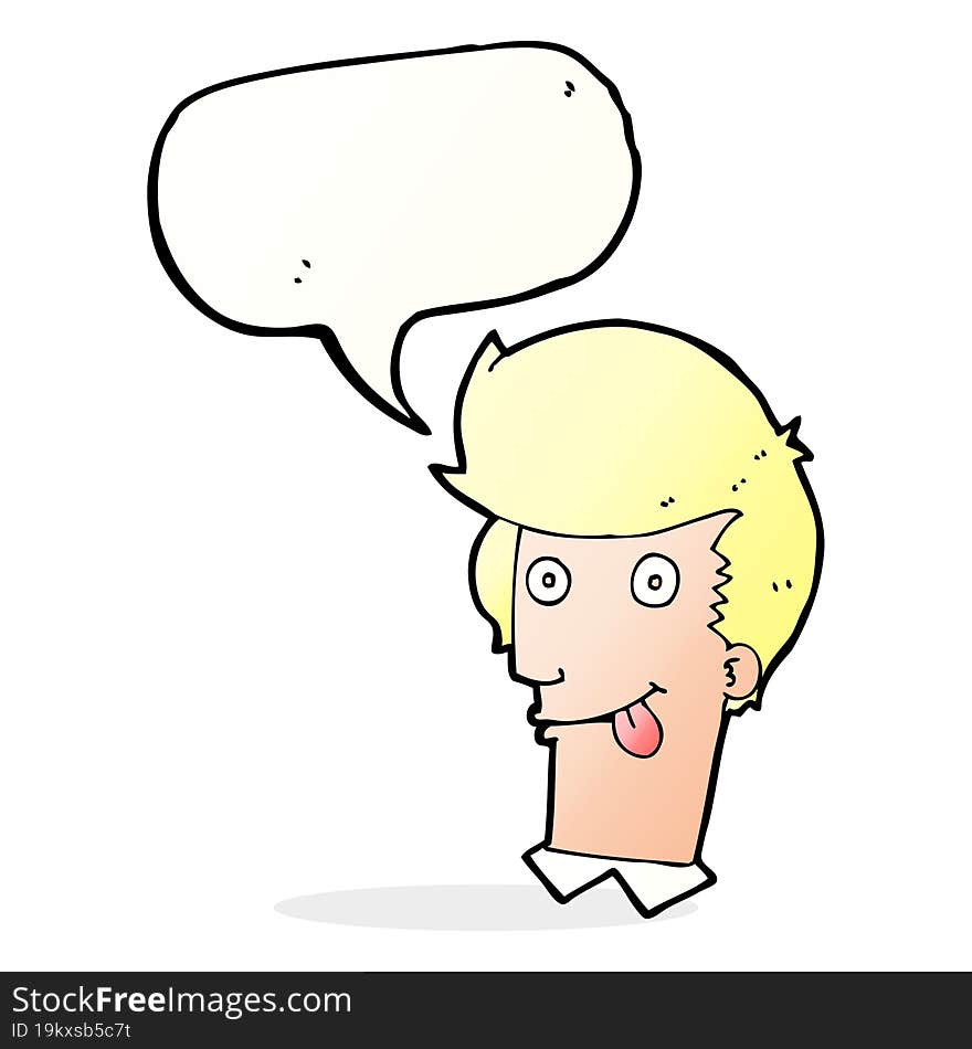 cartoon man with tongue hanging out with speech bubble