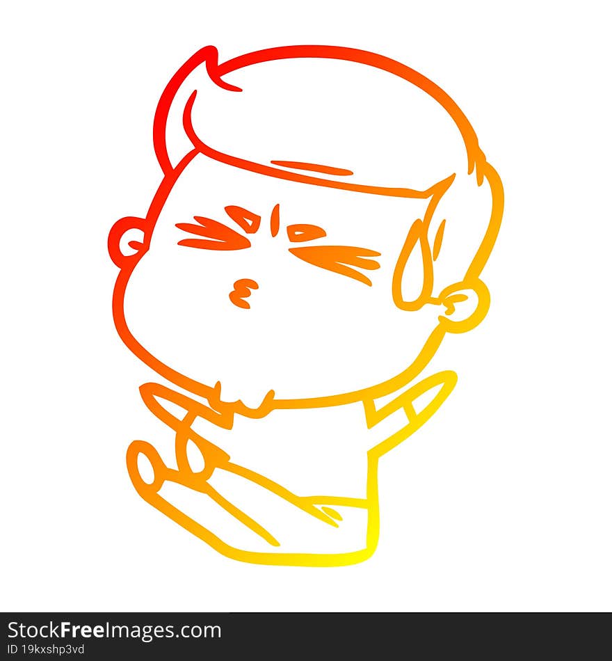 warm gradient line drawing cartoon man sweating