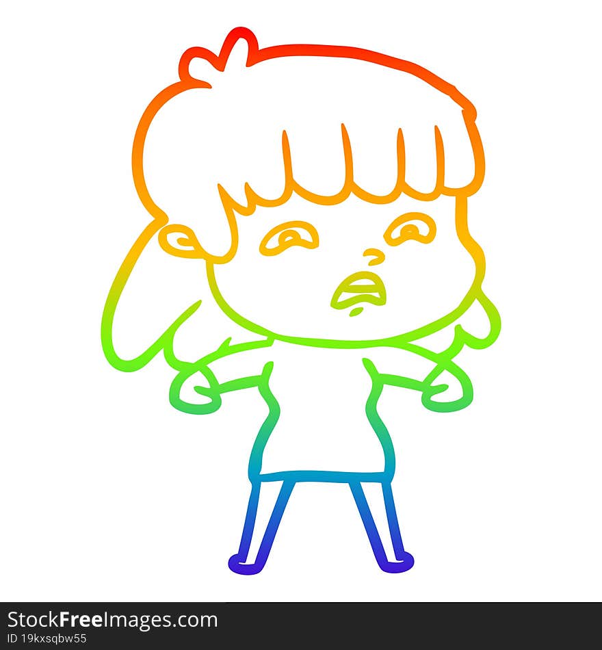 rainbow gradient line drawing cartoon worried woman