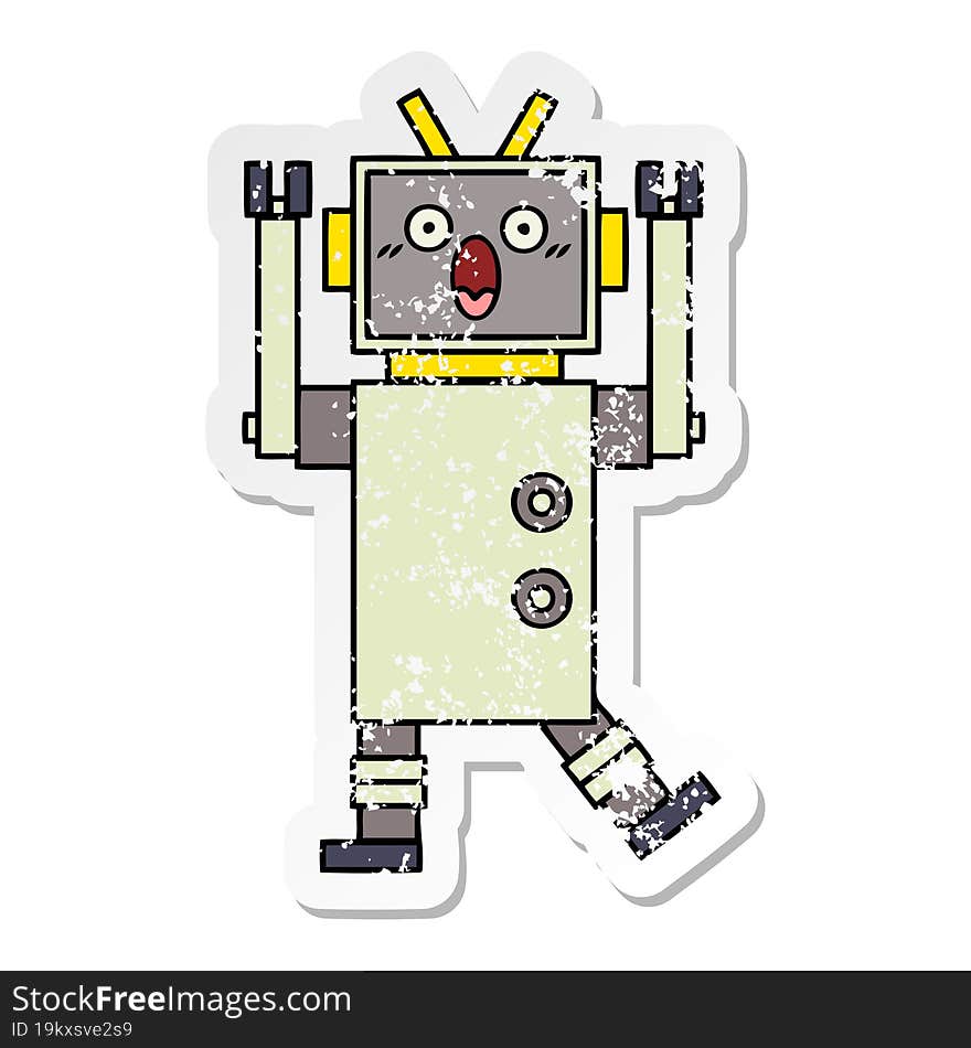 distressed sticker of a cute cartoon robot