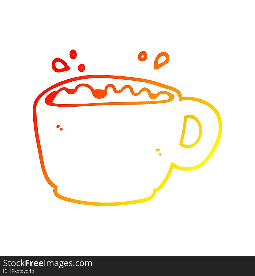 warm gradient line drawing of a cartoon coffee cup