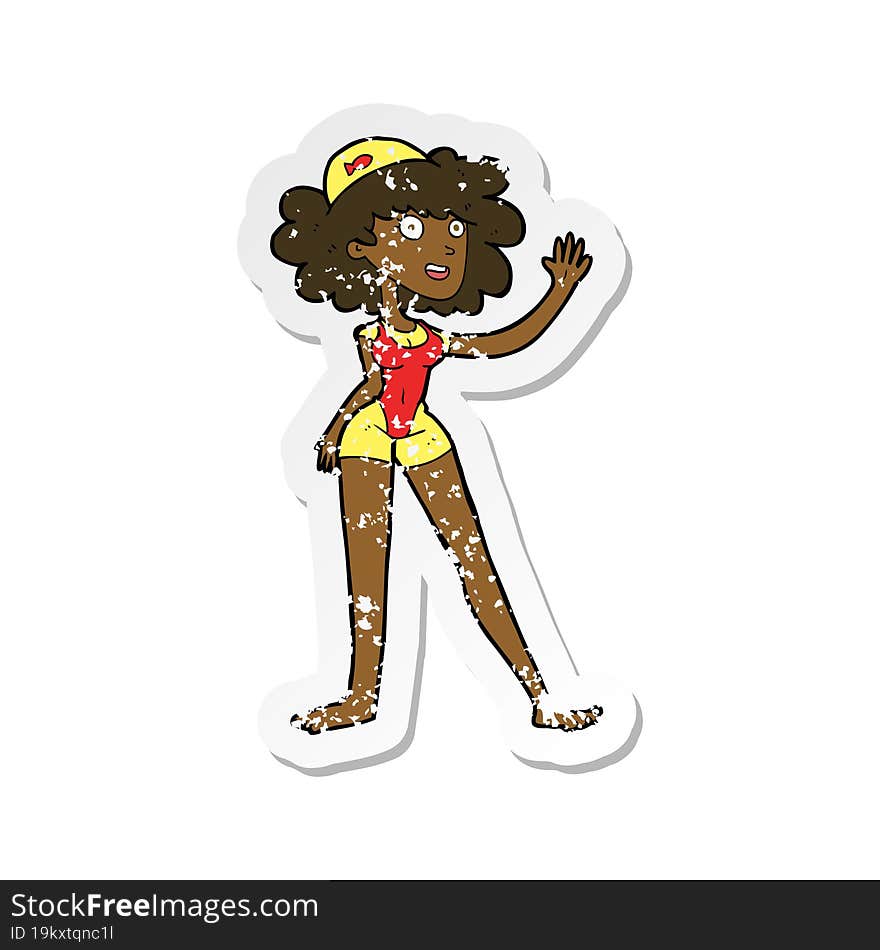 Retro Distressed Sticker Of A Cartoon Swimmer Woman