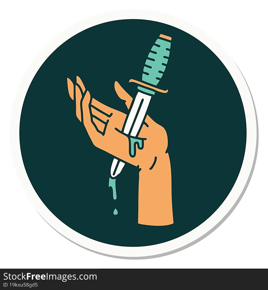 tattoo style sticker of a dagger in the hand