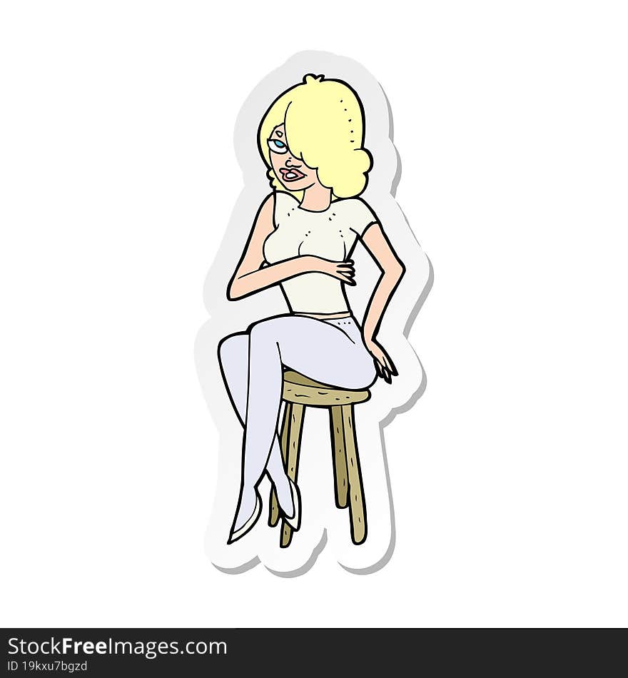 sticker of a cartoon woman sitting on bar stool