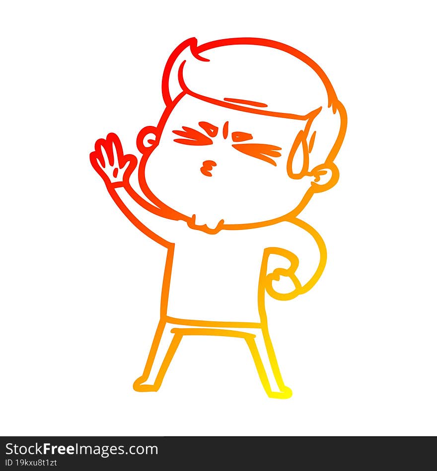 warm gradient line drawing cartoon man sweating