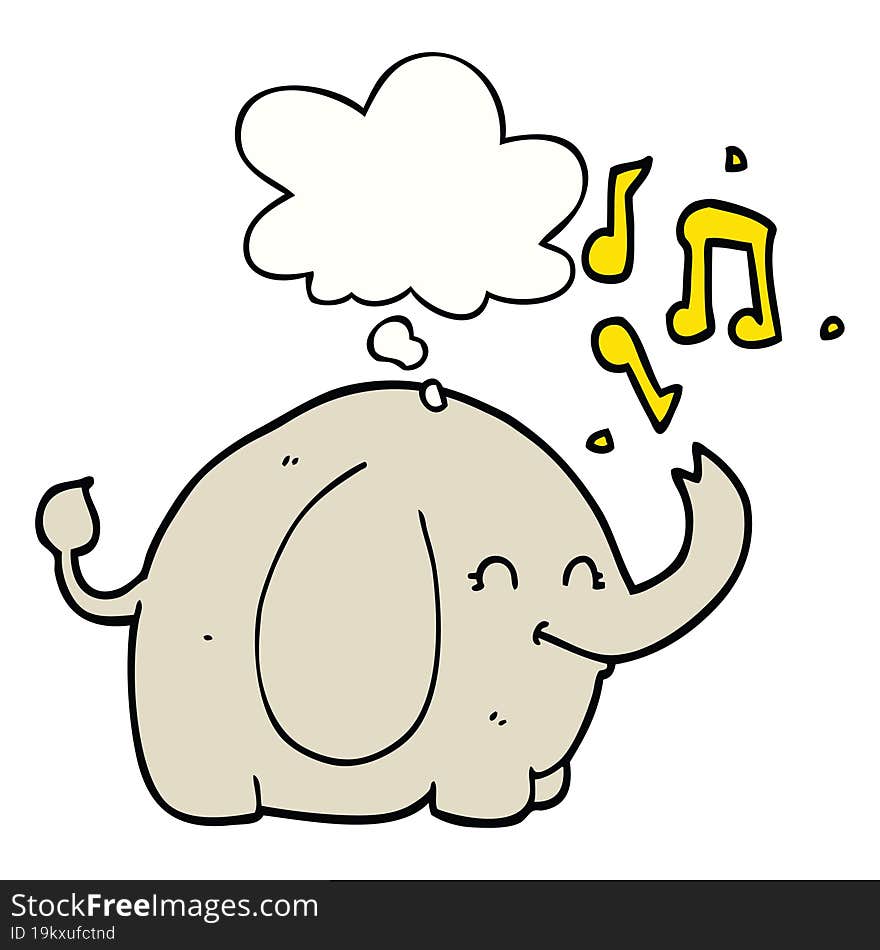 cartoon trumpeting elephant and thought bubble