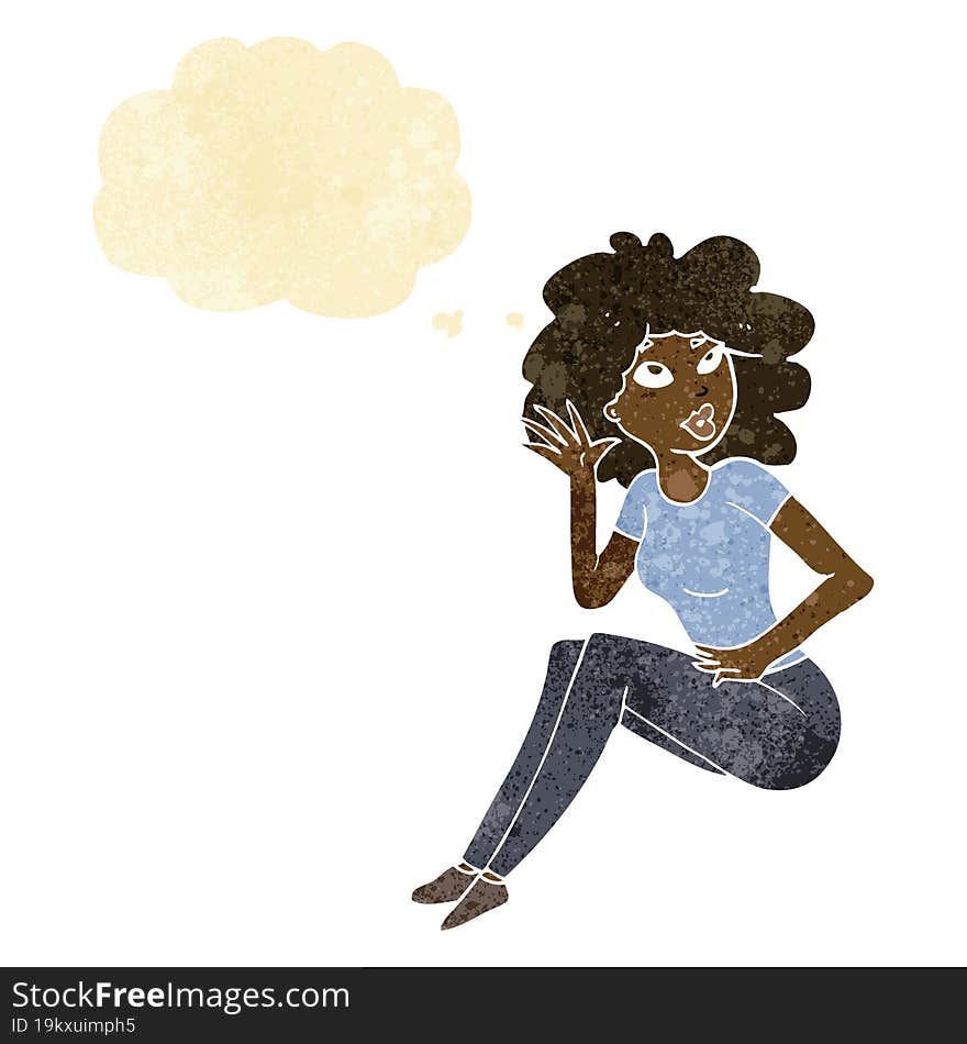 Cartoon Woman Listening With Thought Bubble