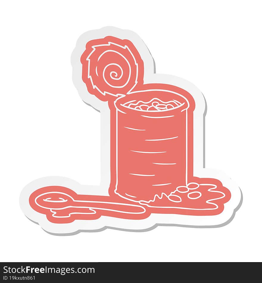 cartoon sticker of an opened can of beans