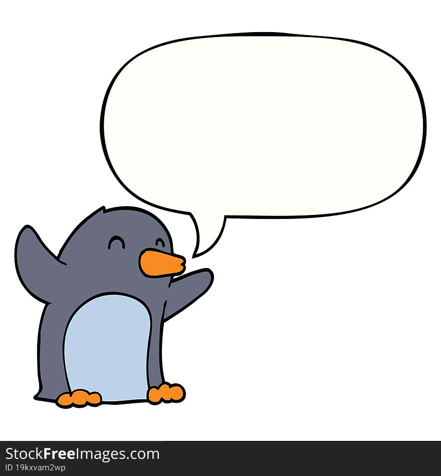 cartoon excited penguin and speech bubble