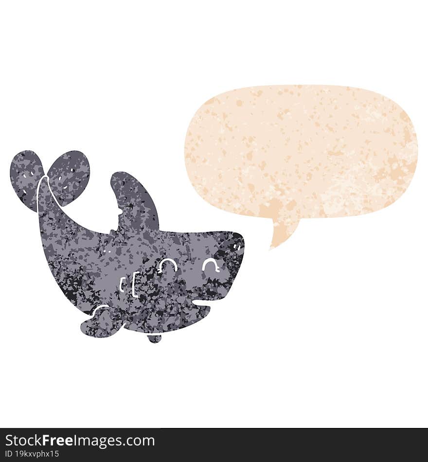 cartoon shark and speech bubble in retro textured style