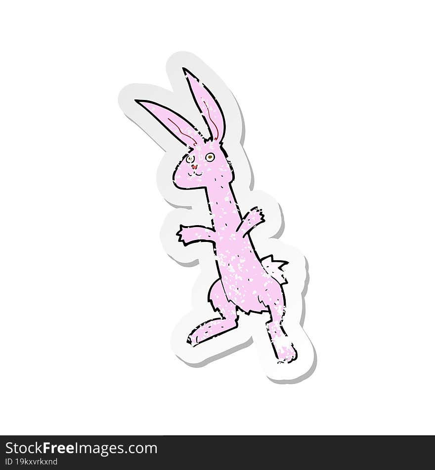 retro distressed sticker of a cartoon rabbit