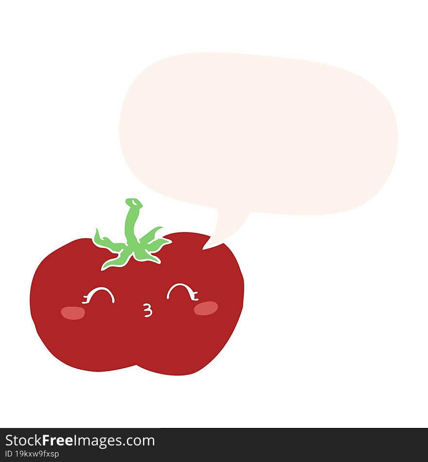 cartoon tomato and speech bubble in retro style