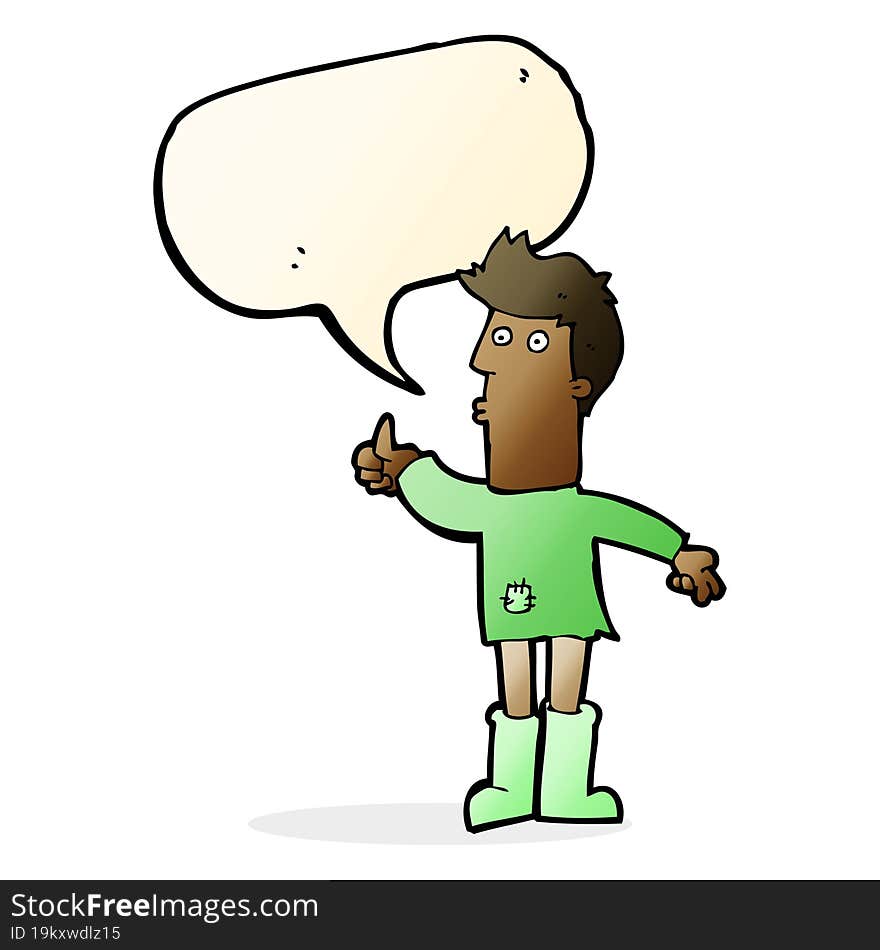 cartoon poor man with speech bubble