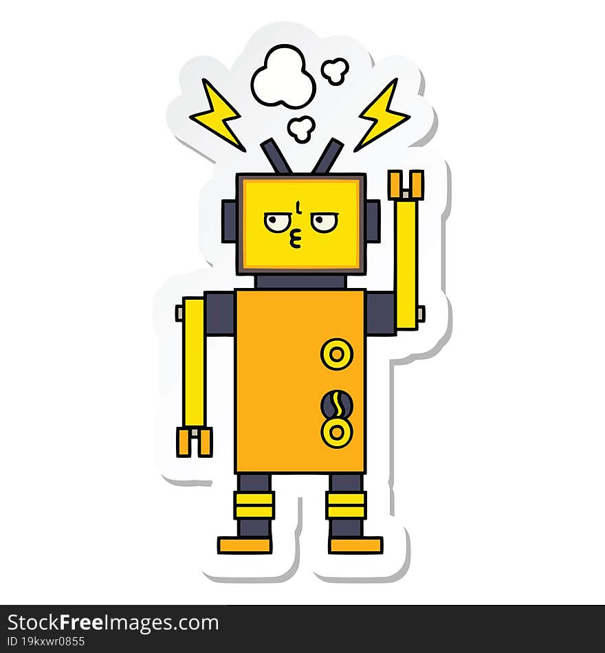 sticker of a cute cartoon malfunctioning robot