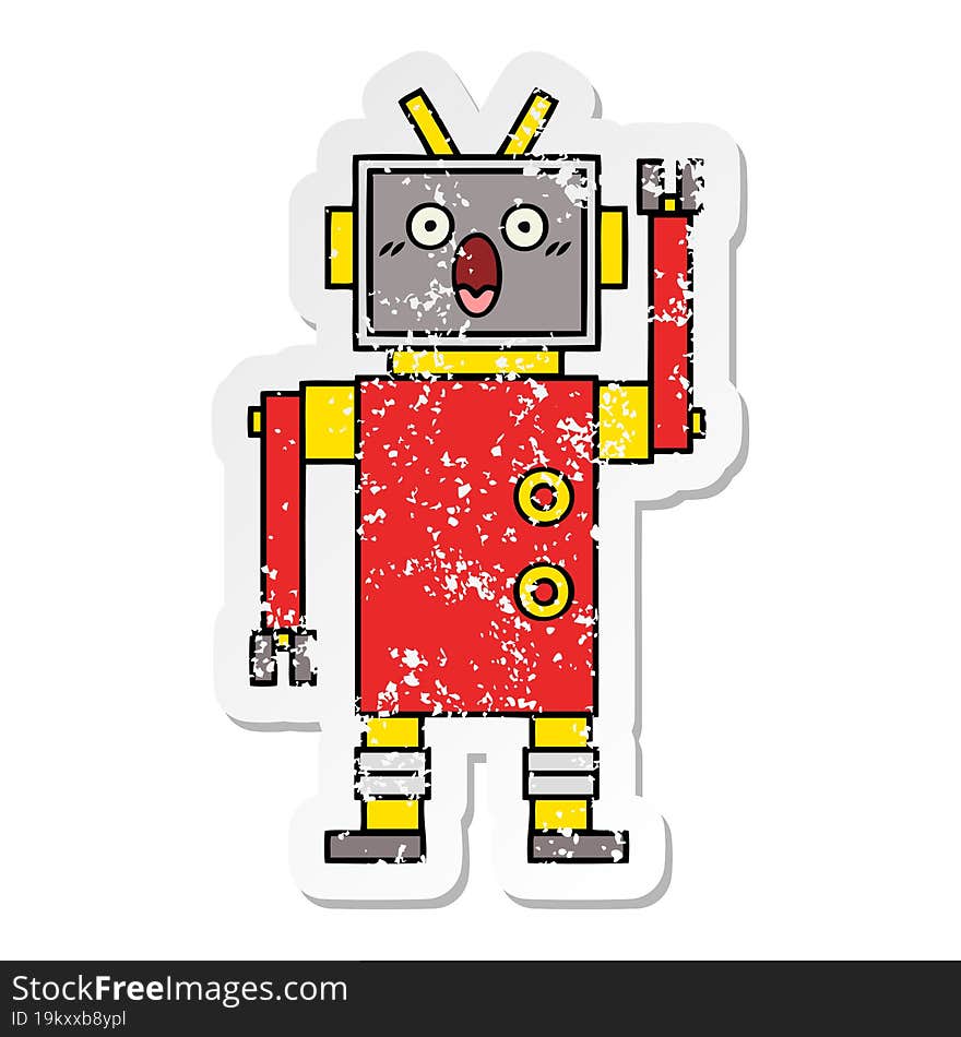 Distressed Sticker Of A Cute Cartoon Robot