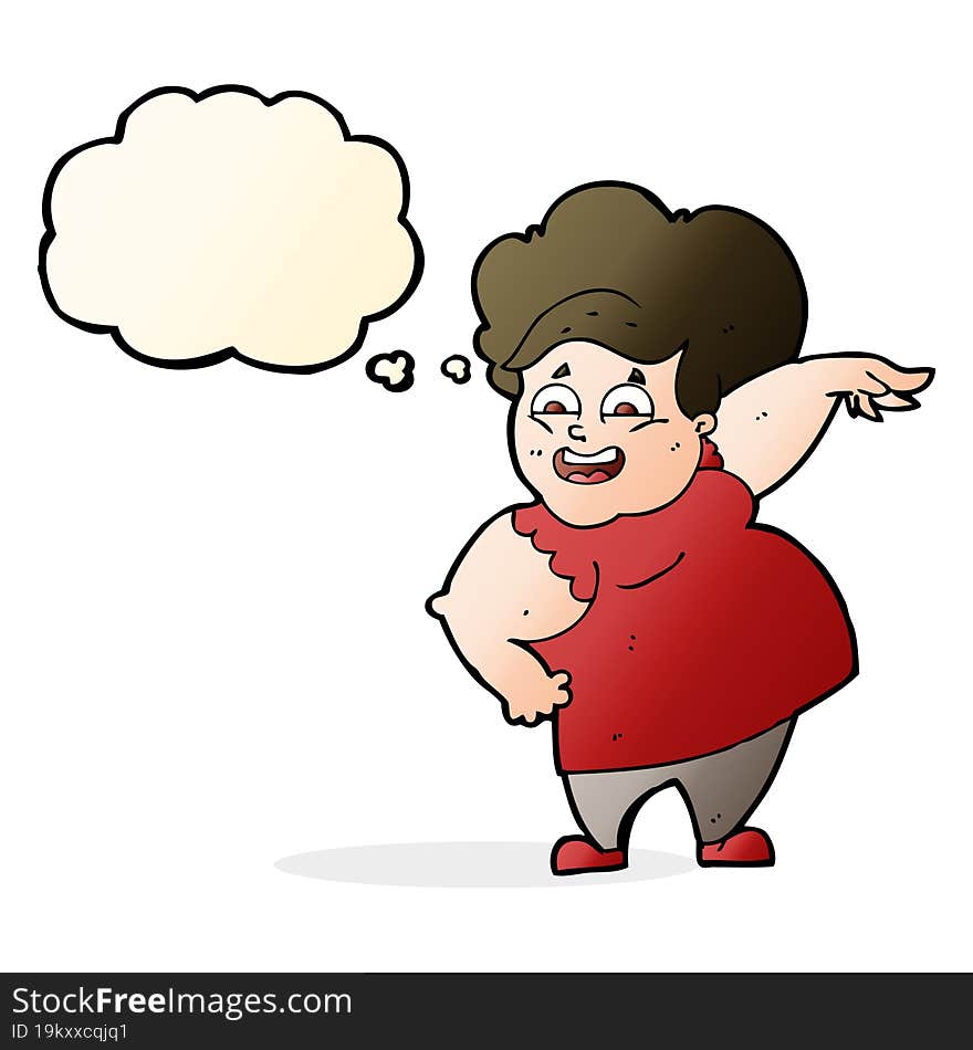 cartoon oveweight woman with thought bubble