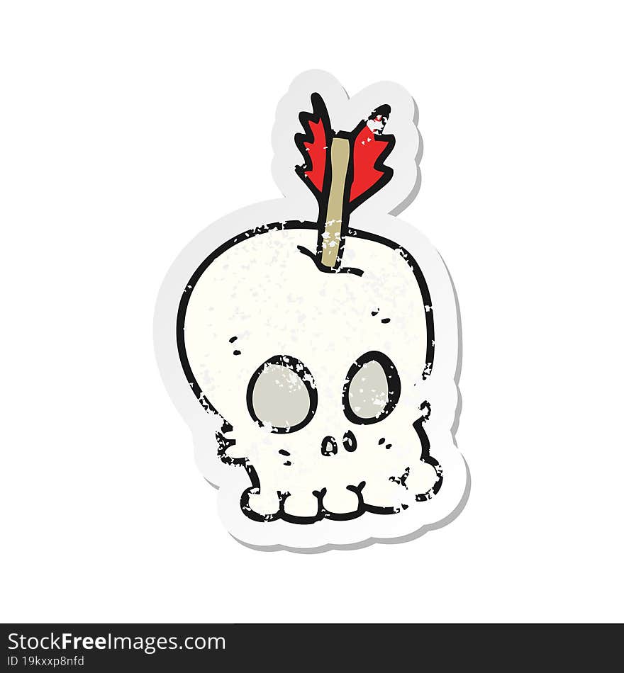 retro distressed sticker of a cartoon skull with arrow