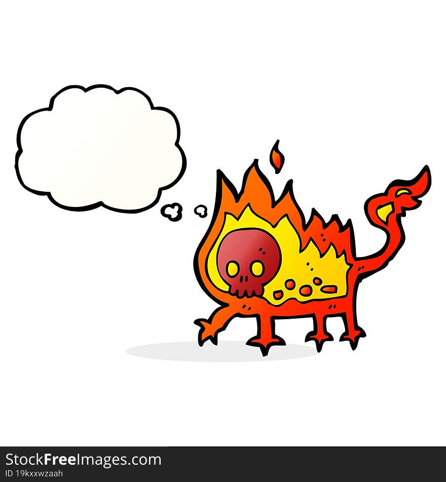 Cartoon Little Fire Demon With Thought Bubble