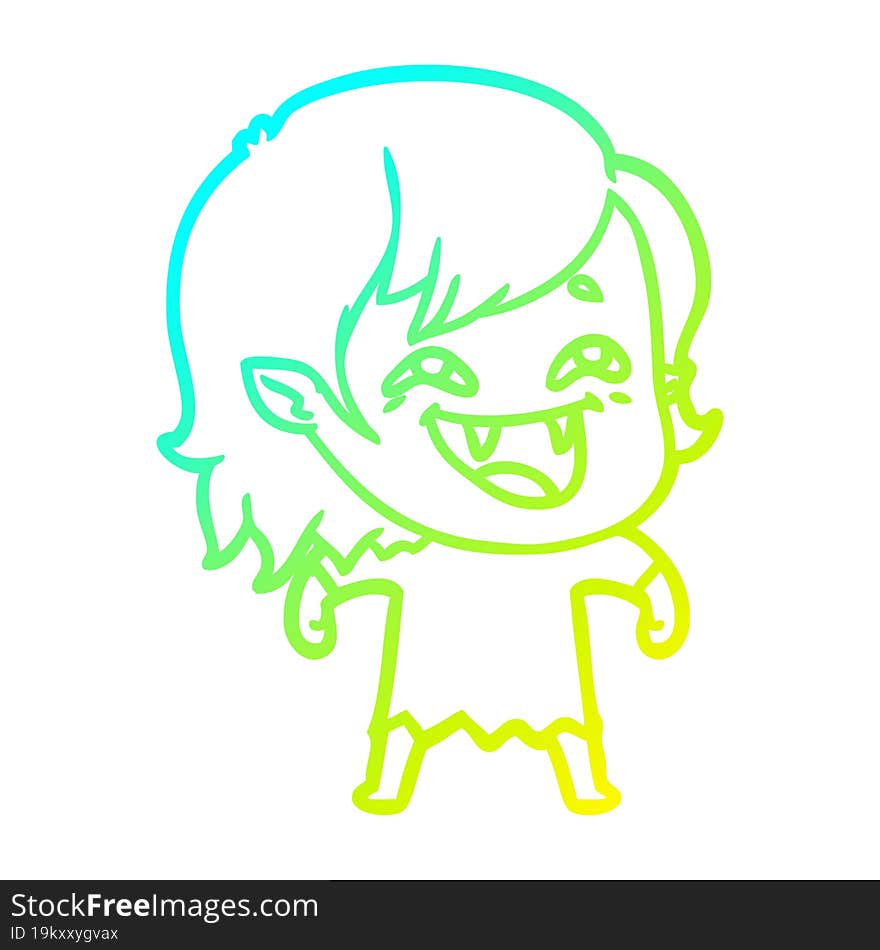 cold gradient line drawing of a cartoon laughing vampire girl