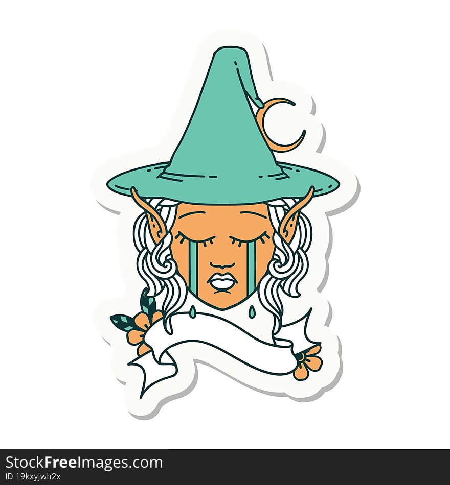 Sad Elf Mage Character Face Sticker