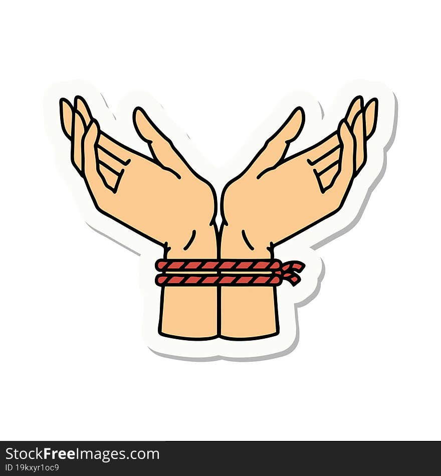 tattoo style sticker of a pair of tied hands