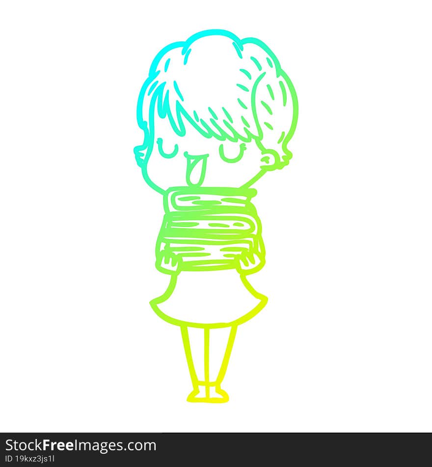 cold gradient line drawing of a cartoon woman talking