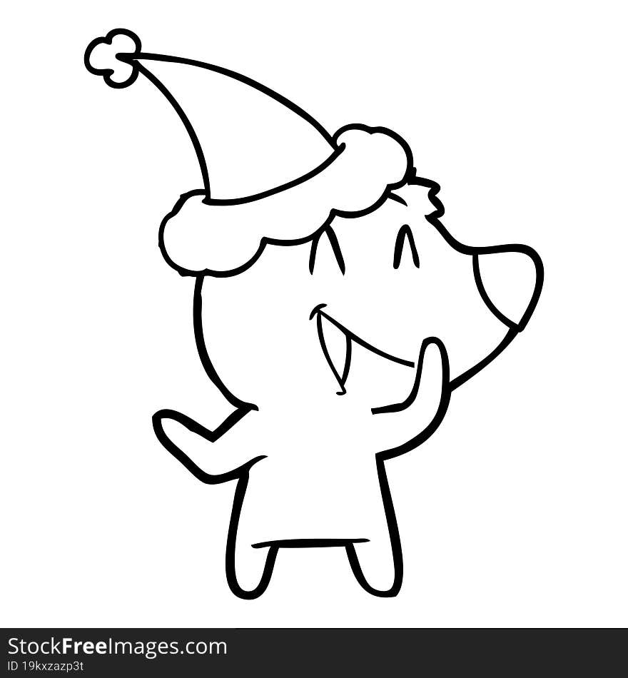 laughing bear line drawing of a wearing santa hat