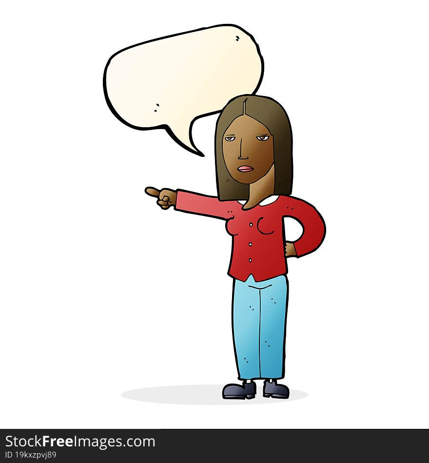 Cartoon Woman Pointing With Speech Bubble