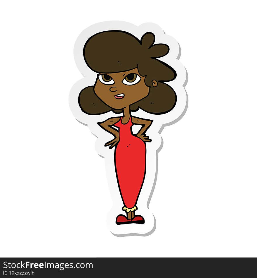 Sticker Of A Cartoon Girl With Hands On Hips