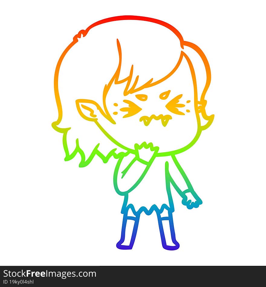 Rainbow Gradient Line Drawing Annoyed Cartoon Vampire Girl