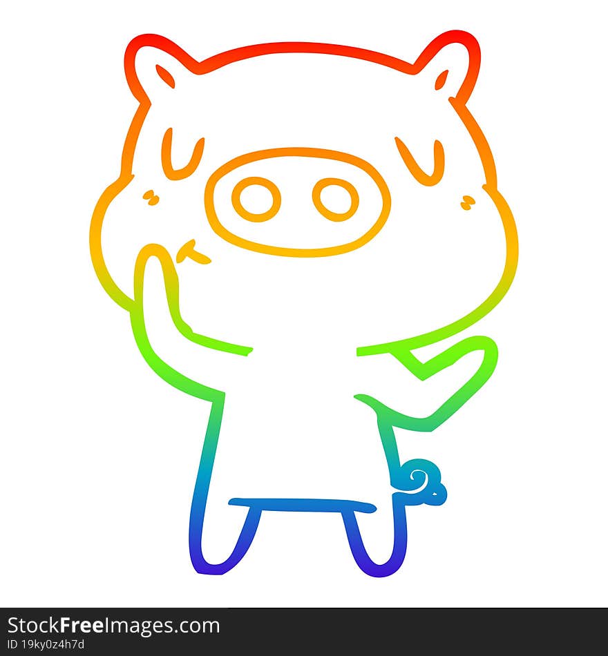 rainbow gradient line drawing of a cartoon content pig