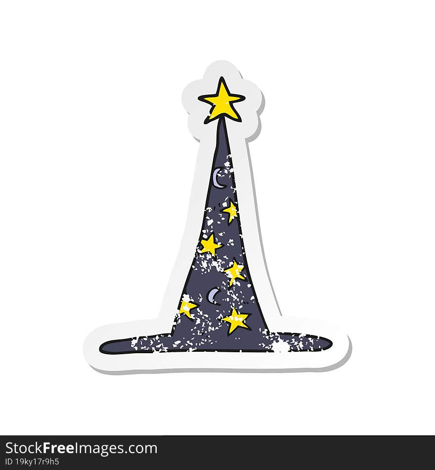 retro distressed sticker of a cartoon wizard hat