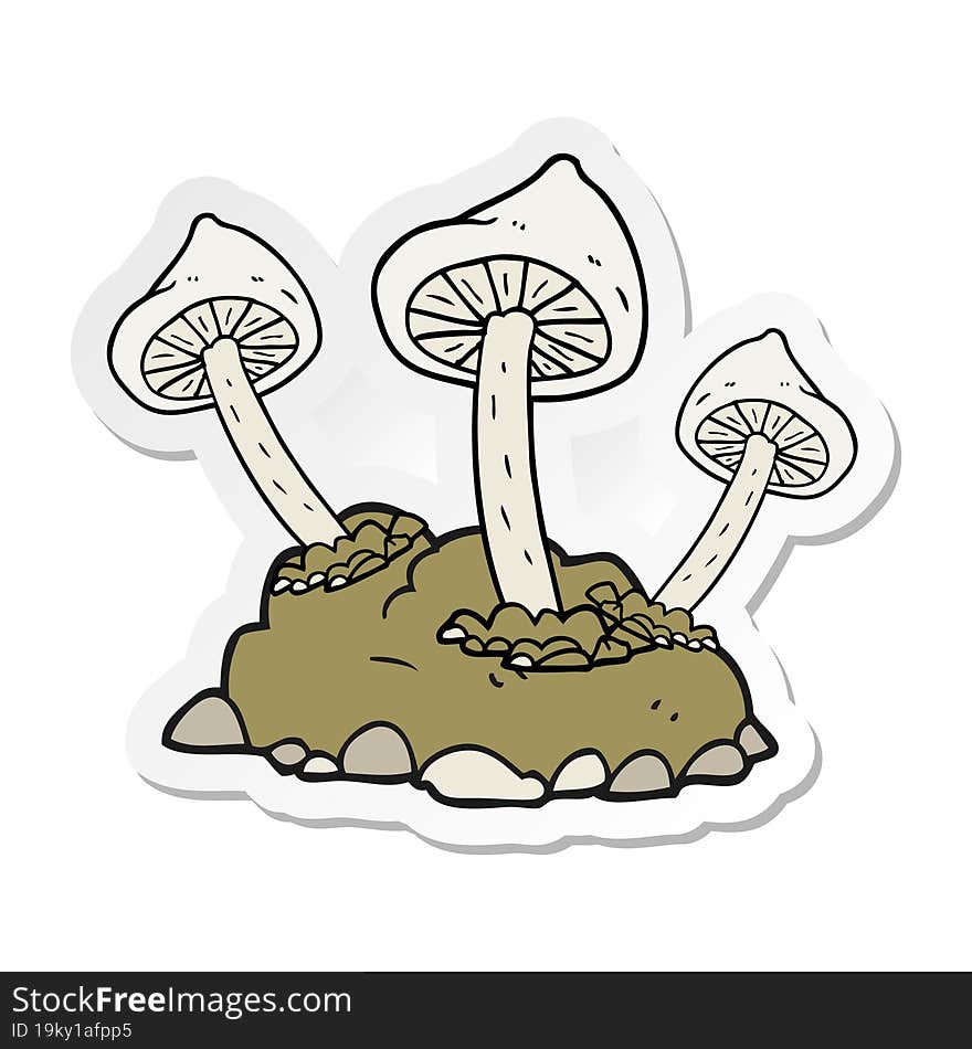 sticker of a cartoon mushrooms growing